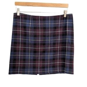 LE Chateau plaid mini skirt dark burgundy blue size 10 @z